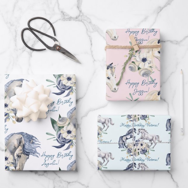 Horses equestrian horse lovers personalized wrapping paper sheet (Front)