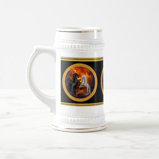 Horses fighting in a bad lightning storm beer stein (Left)