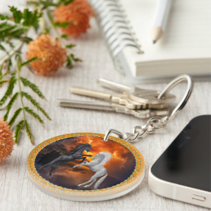 Horses fighting in a bad lightning storm keychain