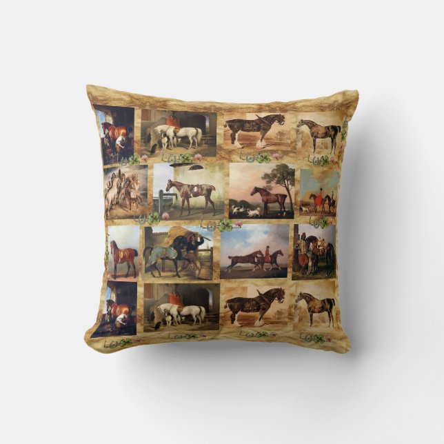 HORSES FINE ART PAINTINGS PARCHMENT,HORSE SHOES THROW PILLOW (Front)