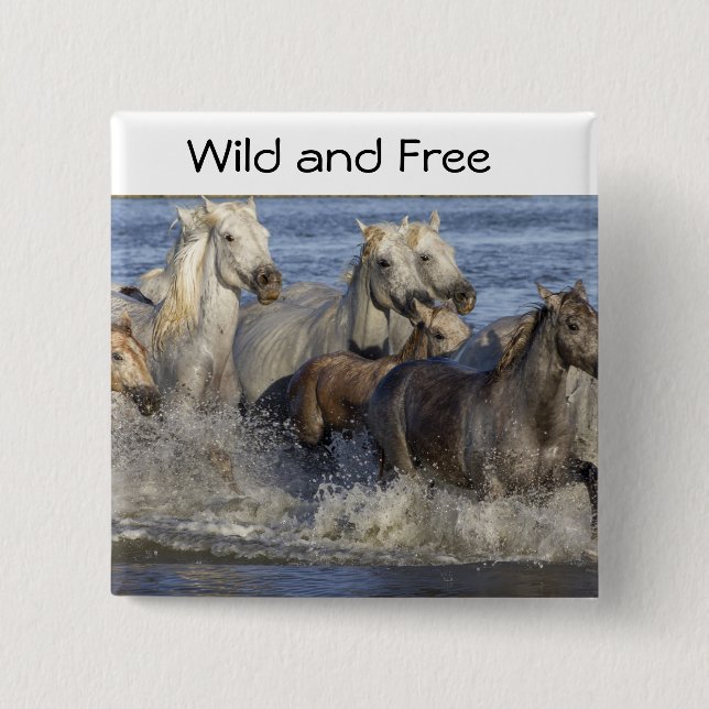 Horses galloping in the water 2 inch square button (Front)