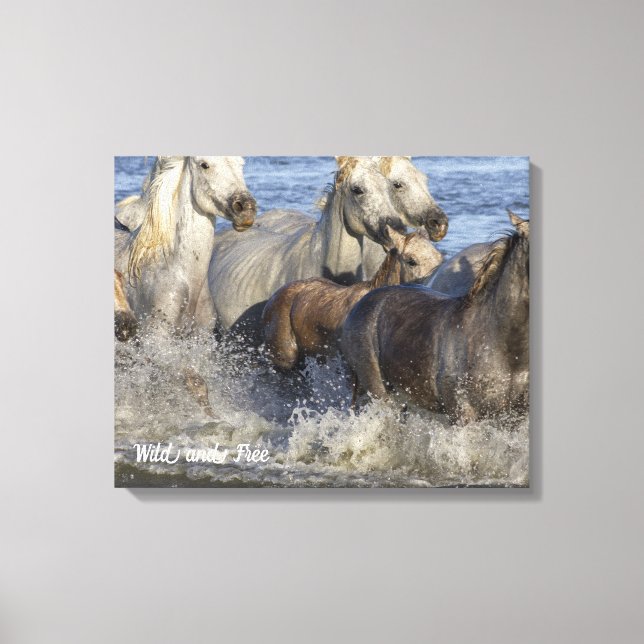 Horses galloping in the water canvas print (Front)