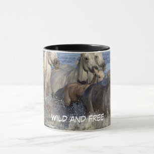 Horses galloping in the water mug