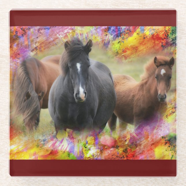 Horses Glass Coaster (Front)