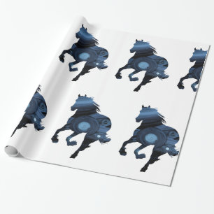 Horses Glossy Wrapping Paper, blue Horse Paper
