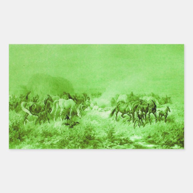 HORSES GRAZING ,Antique Light Green Sticker (Front)