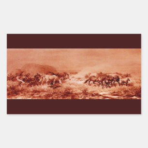 HORSES GRAZING ,Antique Red Brown Pink Sticker