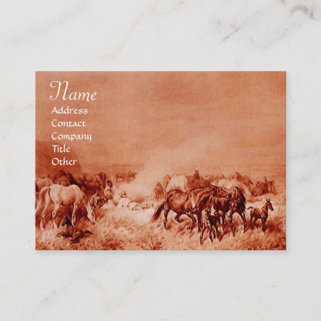 HORSES GRAZING ,brown sepia Business Card (Front)
