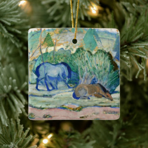 Horses Grazing by Franz Marc, Vintage Fine Art Ceramic Ornament