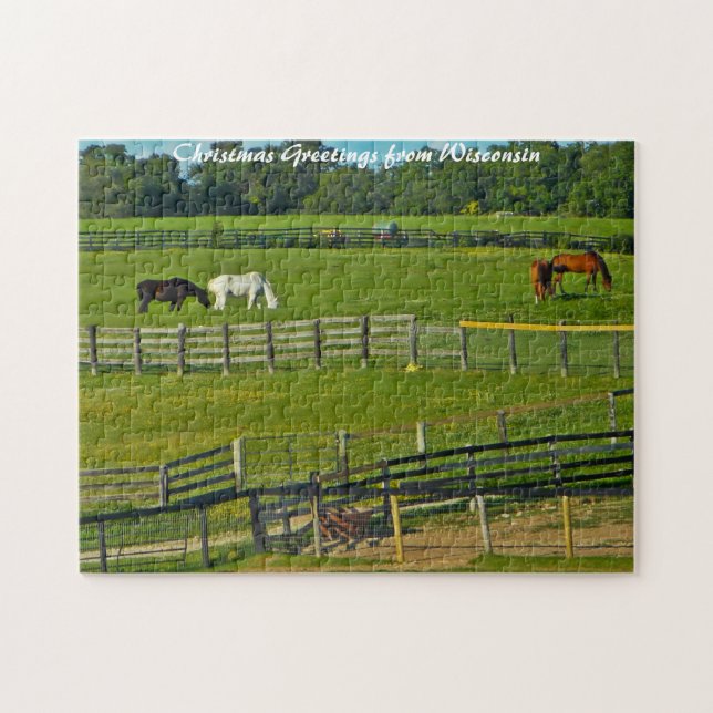 Horses Grazing Wisconsin.Christmas Greetings Jigsaw Puzzle (Horizontal)