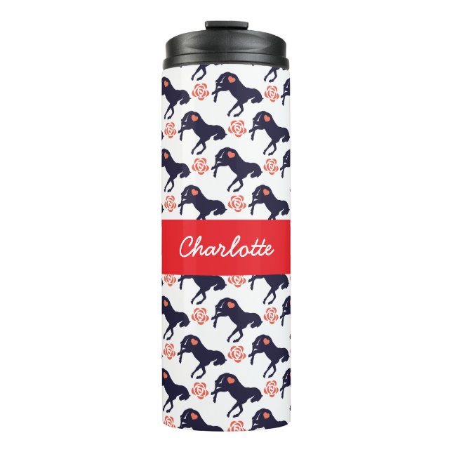 Horses Hearts and Roses Pattern Thermal Tumbler (Front)
