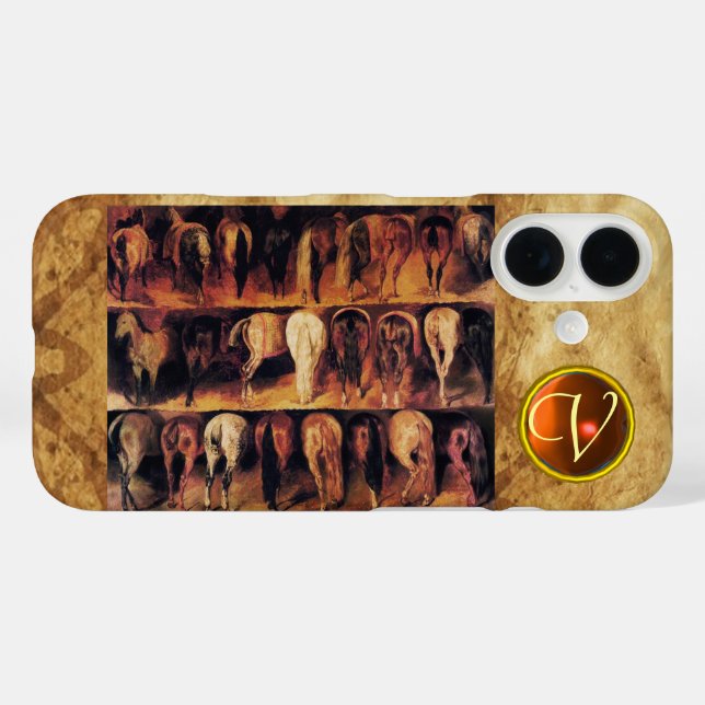 Horses' Hindquarters, Orange Agate Gem Monogram Case-Mate iPhone Case (Back (Horizontal))
