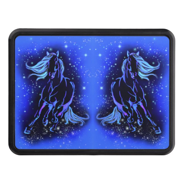 Horses Hitch Cover Running In Blue Moonlight Night (Front)
