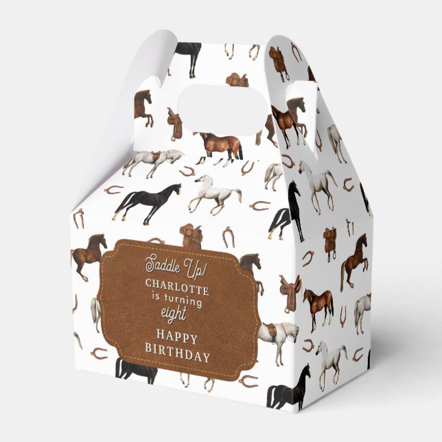 Horses Horseshoe Horse Saddles Birthday Favor Box (Front Side)