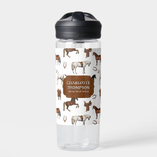 Horses Horseshoe Horse Saddles Custom Name Water Bottle