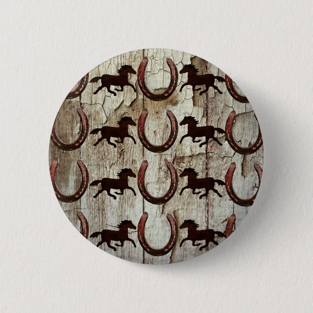 Horses Horseshoes on Barn Wood Cowboy Gifts 2 Inch Round Button (Front)