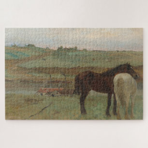 Horses in a Meadow, Oil Painting, Edgar Degas Jigsaw Puzzle