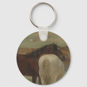 Horses in a Meadow, Oil Painting, Edgar Degas Keychain