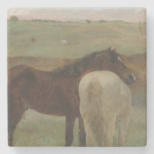 Horses in a Meadow, Oil Painting, Edgar Degas Stone Coaster