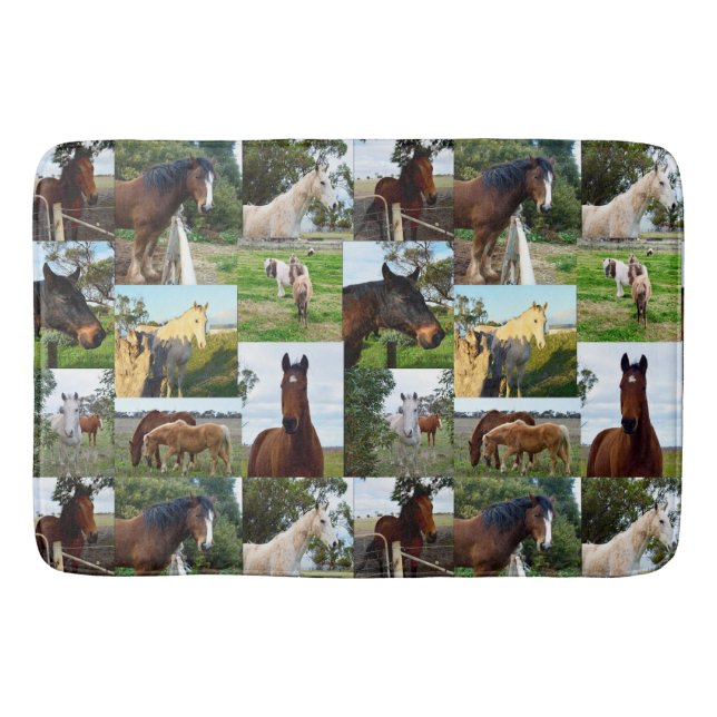 Horses In A Photo Collage, Bath Mat (Front)
