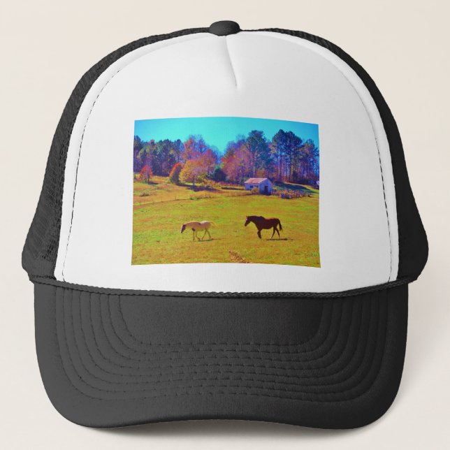 Horses in a Rainbow Coloured Field Trucker Hat (Front)