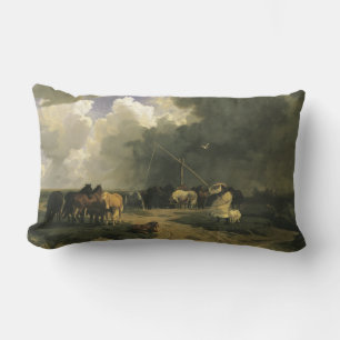 Horses in a Rainstorm (Equine) Lumbar Pillow
