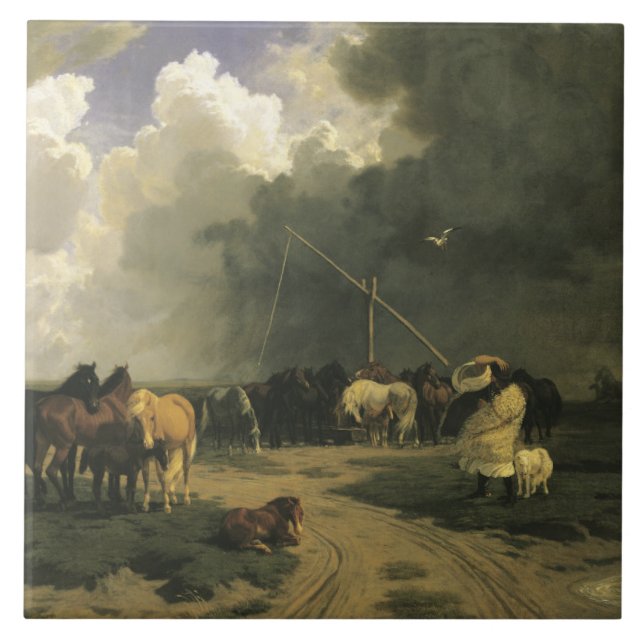 Horses in a Rainstorm (Equine) Tile (Front)