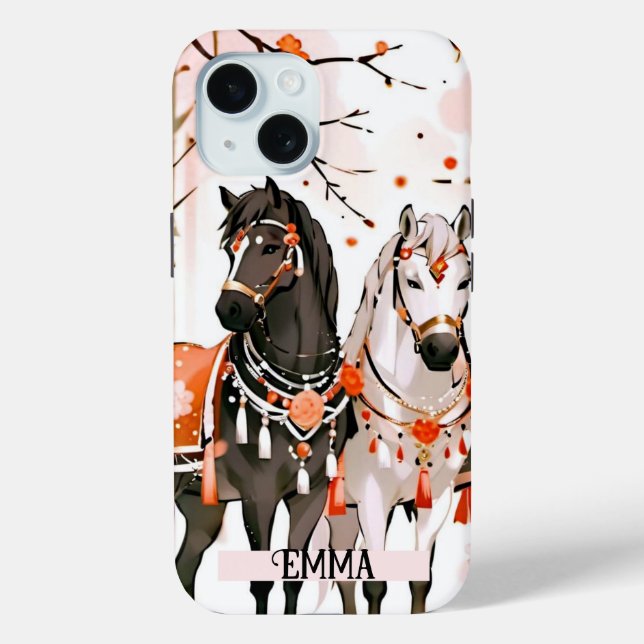 Horses in a Red Forest Custom Name Case-Mate iPhone Case (Back)