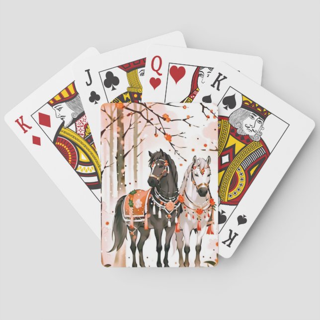 Horses in a Red Forest Playing Cards (Back)