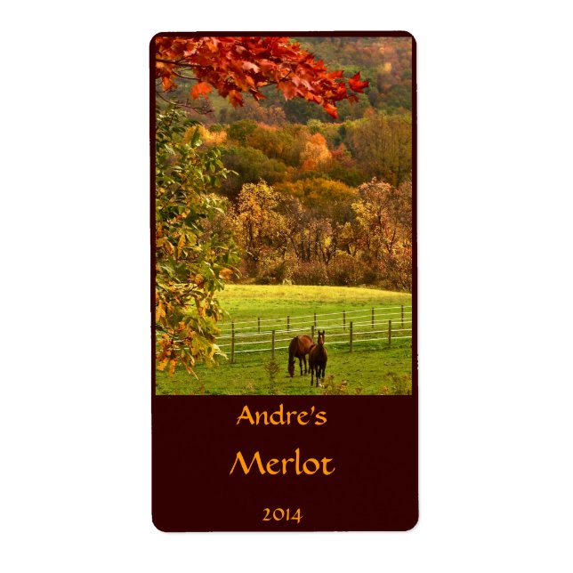 Horses in Autumn Animal Wine Label (Front)