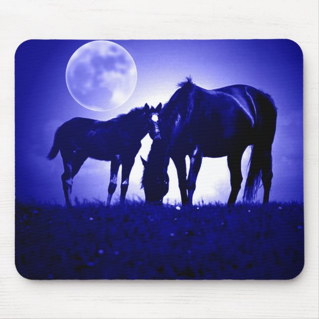 Horses in Blue Night Mouse Pad (Front)