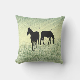 Horses in Field Outdoor Pillow