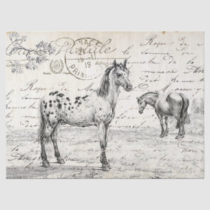 Horses in Pasture French Script Vintage Decoupage Tissue Paper