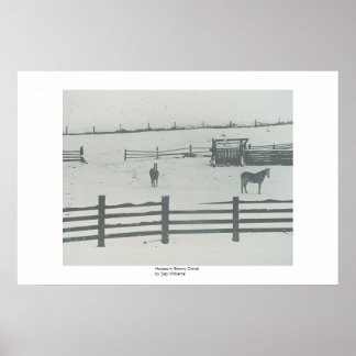 Horses in Snowy Corral Poster