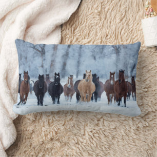Horses in the Cold Lumbar Pillow