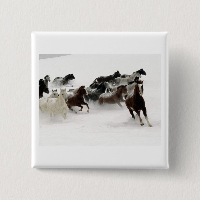 Horses in the snow 2 inch square button (Front)