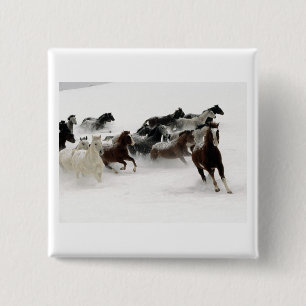 Horses in the snow 2 inch square button