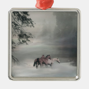 Horses in the snow Christmas Ornament