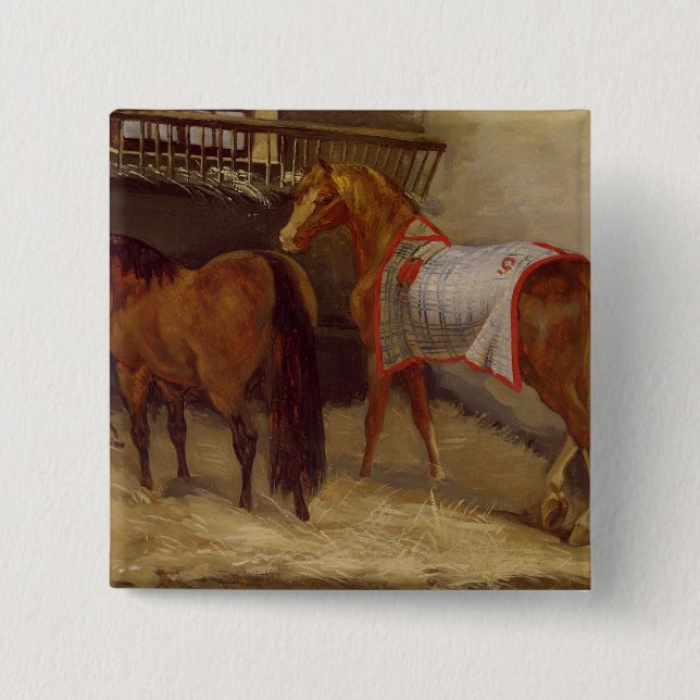 Horses in the Stables 2 Inch Square Button (Front)