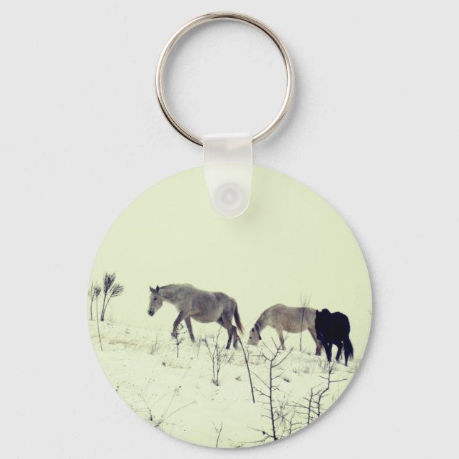 Horses in Winter Key Ring (Front)