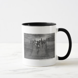 Horses into the corral mug