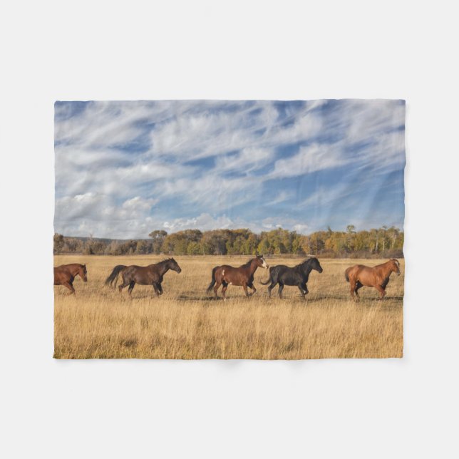 Horses Just Outside Grand Teton National Park Fleece Blanket (Front (Horizontal))