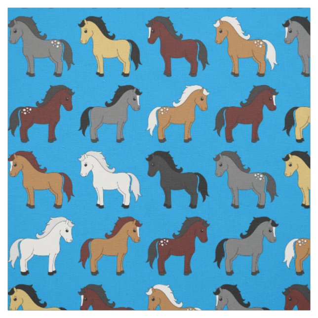 Horses Kids Blue Fabric (Swatch)