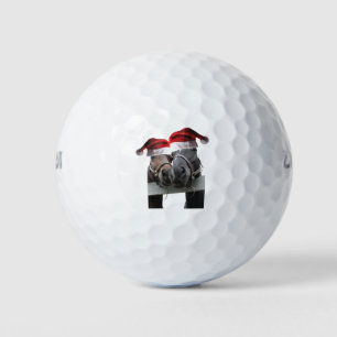 Horses-Kissing-Wearing Santa Claus hats Golf Balls
