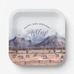 Horses Landscape Milestone Birthday Paper Plate