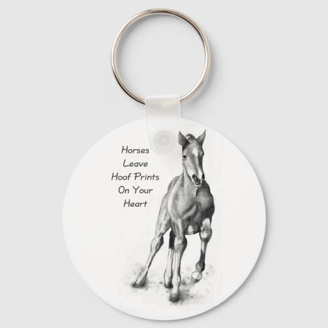 Horses Leave Hoofprints On Your Heart: Pencil Art Keychain (Front)
