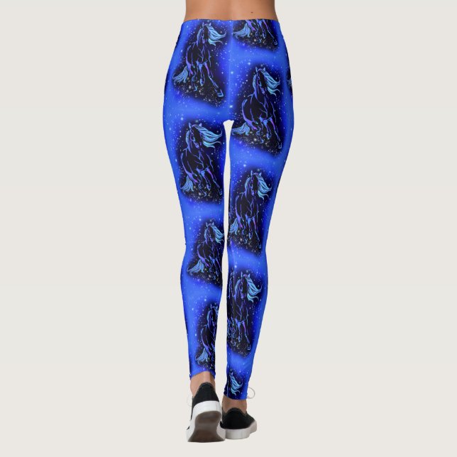 Horses Leggings Running In Blue Starry Night (Back)