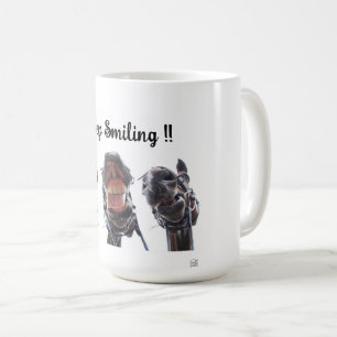 Horses looked in the mouth. 3 horses laughing. coffee mug