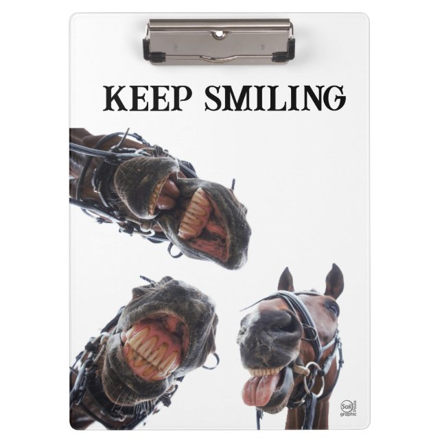 Horses looked in the mouth. 3 horses laughing, ski clipboard (Front)