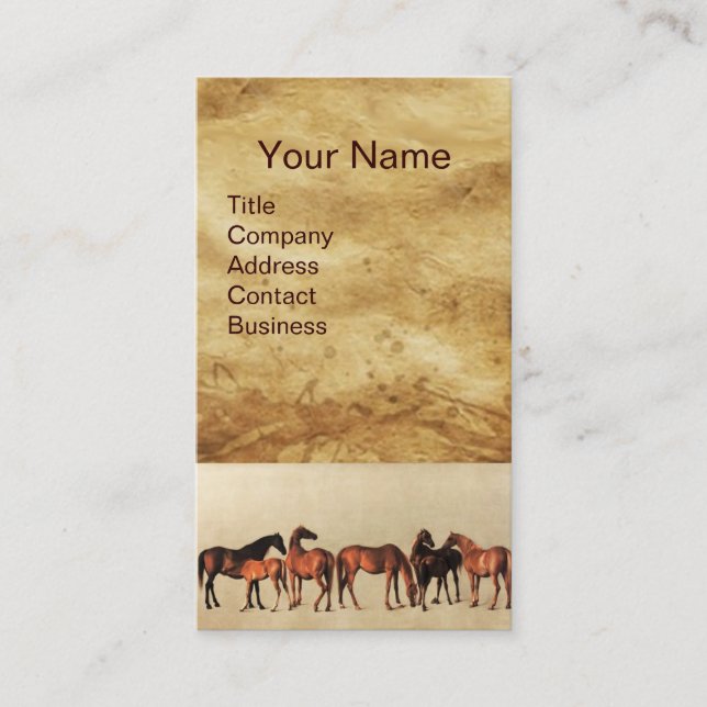HORSES /MARES AND FOALS Brown Parchment Business Card (Front)